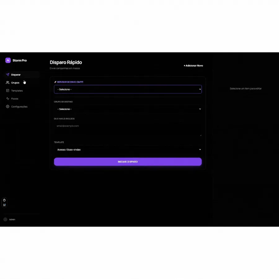 Dashboard administrativo desenvolvido pela Storm Mídia