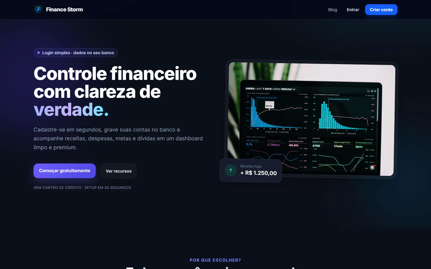 Sistema financeiro demonstrativo da Storm Mídia, capturado em tela cheia